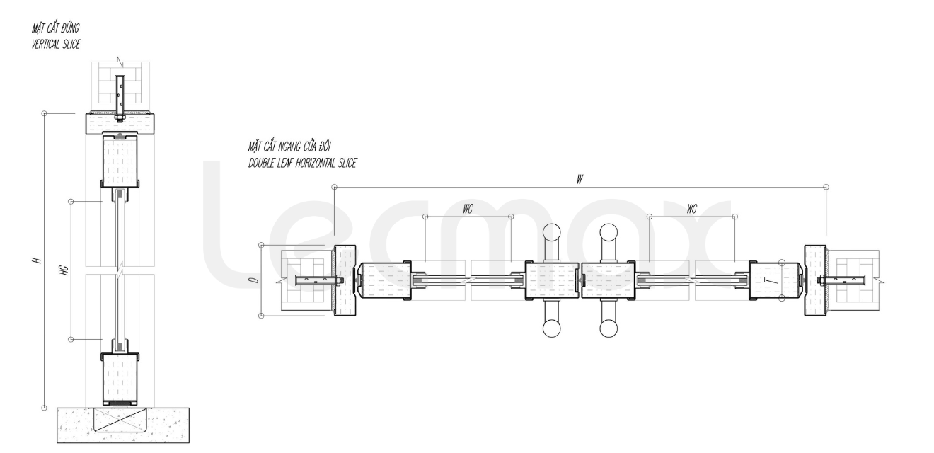 bản vẽ kỹ thuật cửa kính chống cháy mở 2 chiều